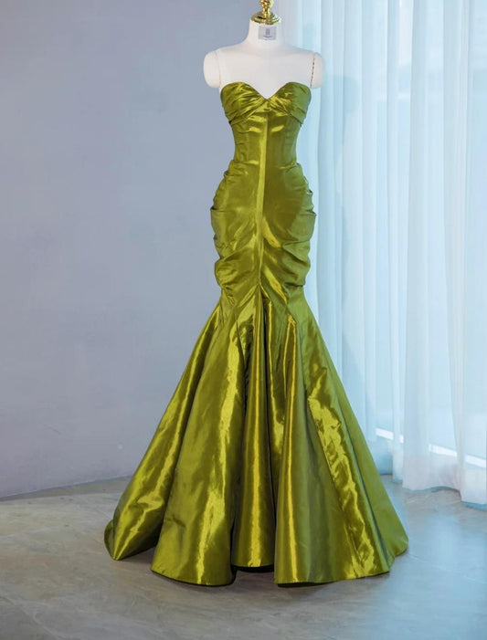 Gorgeous Green Sweetheart Mermaid Satin Long Prom Dresses Formal Evening Gowns  RF0769