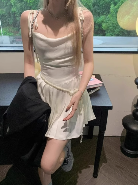 Fashion White Spaghetti Strap A-Line Chiffon Summer Short Dress RF0776