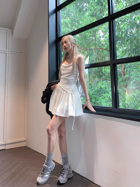 Fashion White Spaghetti Strap A-Line Chiffon Summer Short Dress RF0776