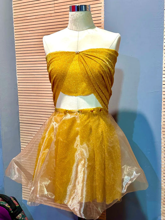Glitter Yellow Strapless A-Line Sequin Short Prom Dresses Homecoming Dresses RF0780