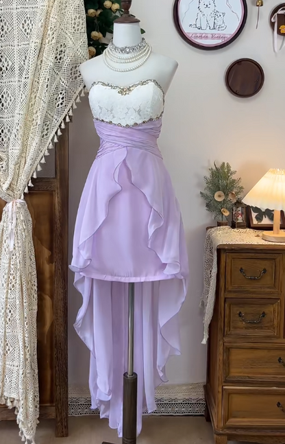 Vintage Purple Strapless A-Line Chiffon Short Prom Dresses Homecoming Dresses RF0785