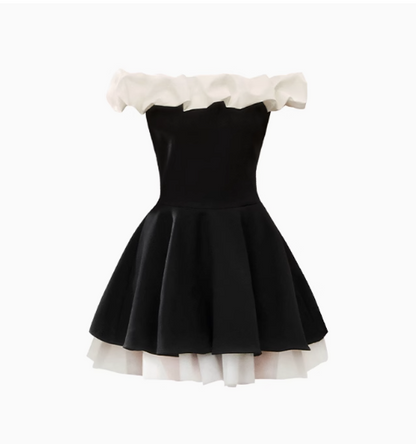 Elegant French Off-shoulder Black A-Line Dress RF0792