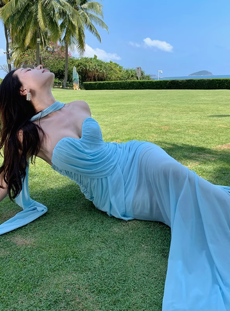 Stunning Blue Sweetheart Mermaid Chiffon Summer Dress RF0794