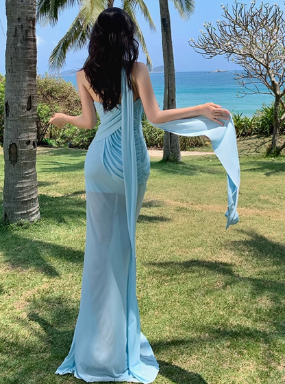 Stunning Blue Sweetheart Mermaid Chiffon Summer Dress RF0794