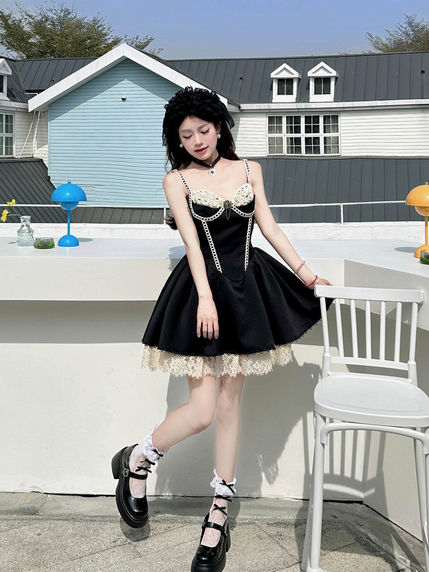 Sweet Black Spaghetti Straps A-Line Lace Satin Short Prom Dresses Homecoming Dresses  RF0797