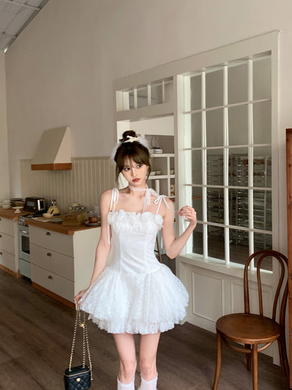 Elegant White Spaghetti Straps A-Line Tulle Lace Short Prom Dresses Homecoming Dresses RF0798