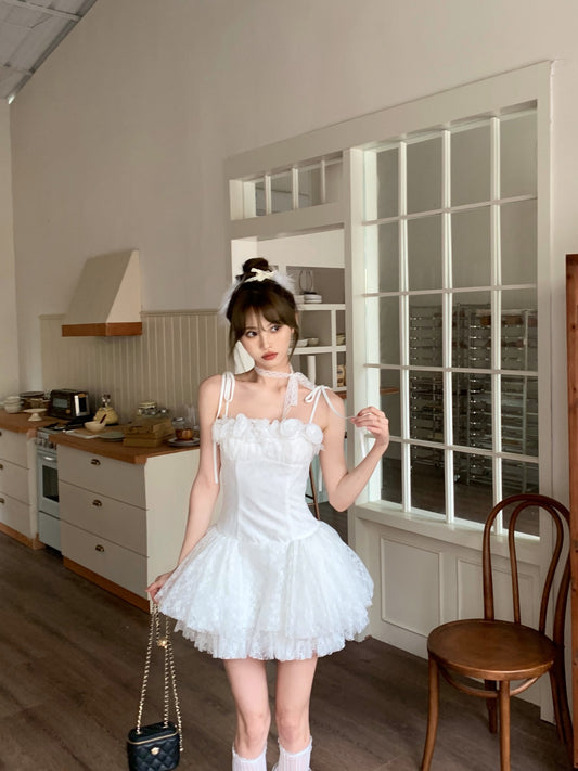 Elegant White Spaghetti Straps A-Line Tulle Lace Short Prom Dresses Homecoming Dresses RF0798