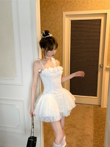 Elegant White Spaghetti Straps A-Line Tulle Lace Short Prom Dresses Homecoming Dresses RF0798