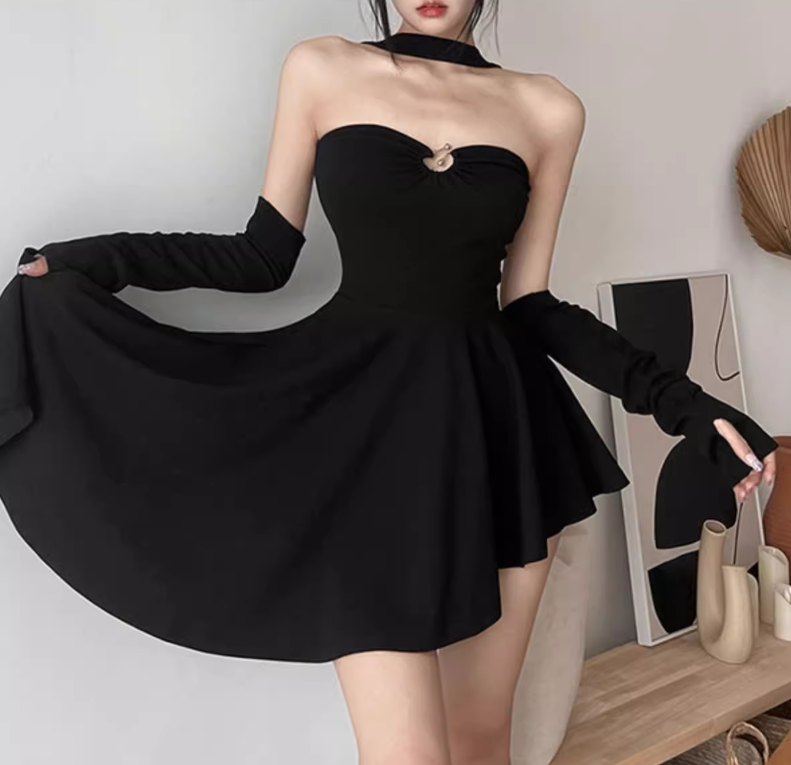 Simple Black Strapless A-Line Party Dresses Birthday Dresses  RF0812