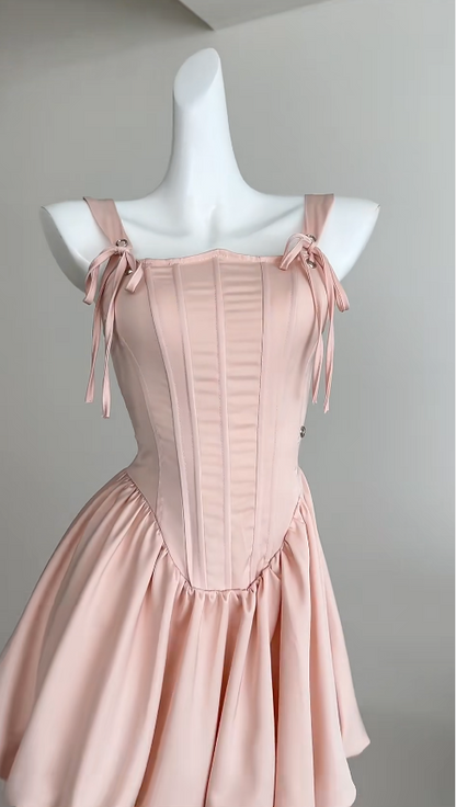 Cute Pink Square Neck A-Line Satin Short Party Dresses Homecoming Dresses RF0841