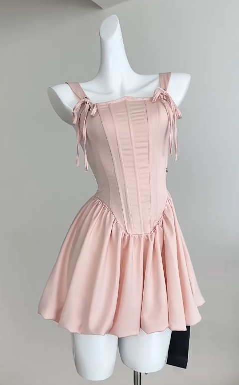 Cute Pink Square Neck A-Line Satin Short Party Dresses Homecoming Dresses RF0841