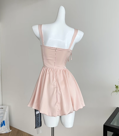Cute Pink Square Neck A-Line Satin Short Party Dresses Homecoming Dresses RF0841