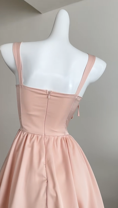 Cute Pink Square Neck A-Line Satin Short Party Dresses Homecoming Dresses RF0841
