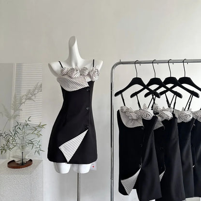 Elegant Black Spaghetti Straps Sheath Satin Short Party Dresses Homecoming Dresses RF0842