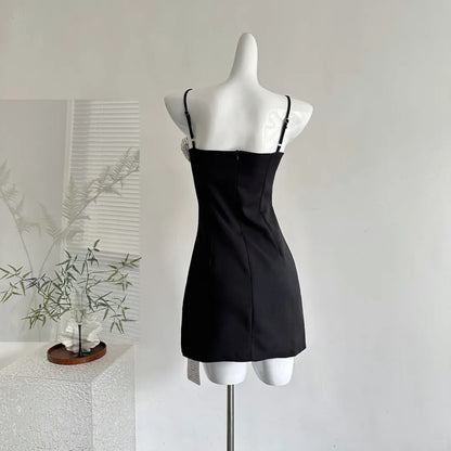 Elegant Black Spaghetti Straps Sheath Satin Short Party Dresses Homecoming Dresses RF0842