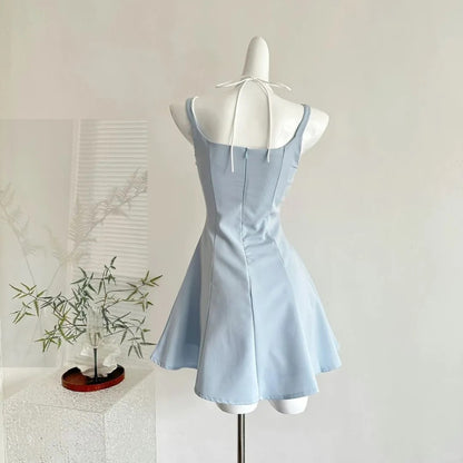 Chic Blue Spaghetti Straps Sheath Satin Short Party Dresses Homecoming Dresses RF0843