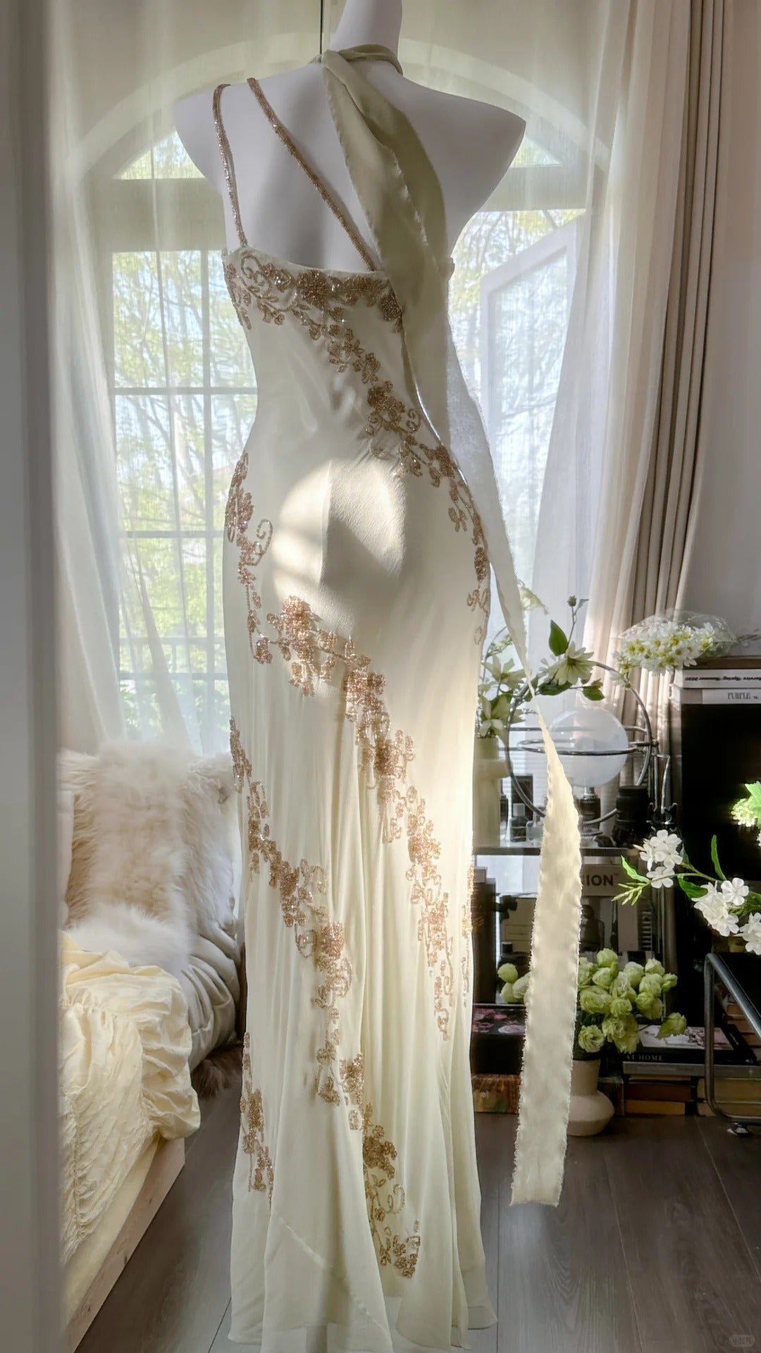 Elegant Apricot One Shoulder Sheath Chiffon Beaded Long Prom Dresses Formal Evening Gowns RF0846