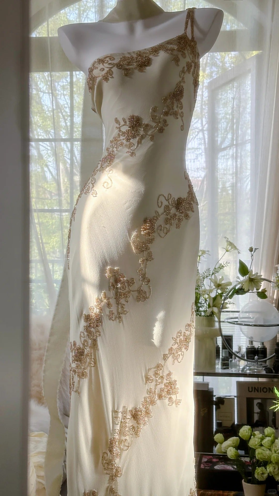 Elegant Apricot One Shoulder Sheath Chiffon Beaded Long Prom Dresses Formal Evening Gowns RF0846