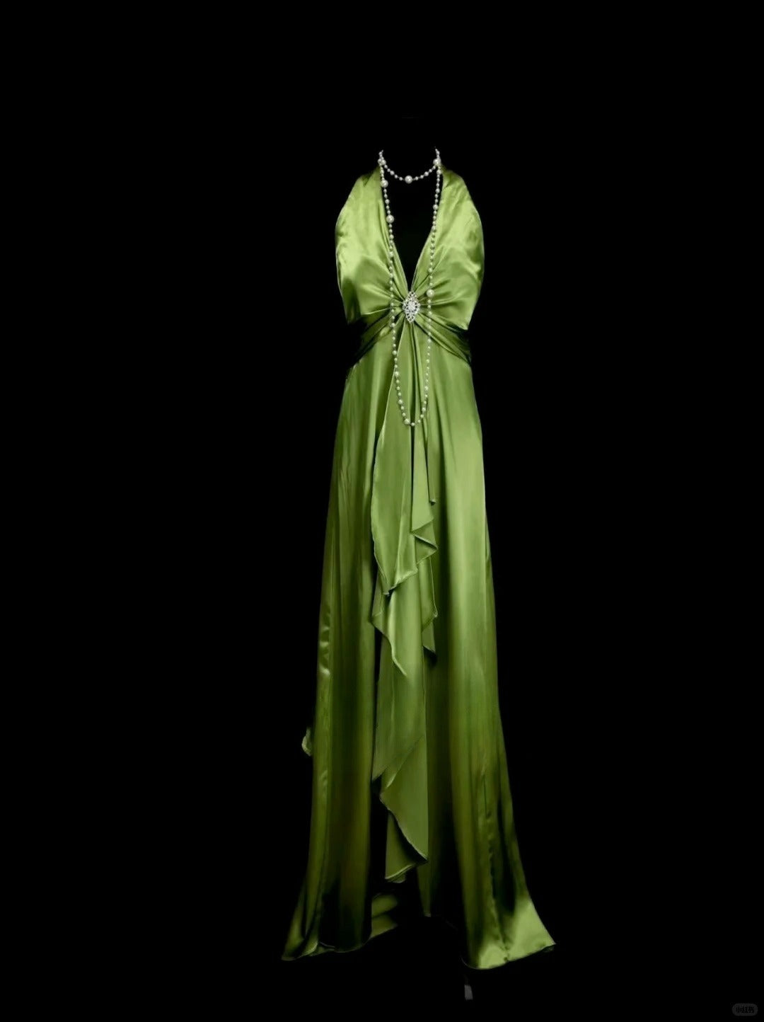 Stunning Green V-neck Sheath Satin Long Prom Dresses Formal Evening Gowns RF0850
