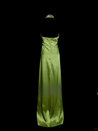 Stunning Green V-neck Sheath Satin Long Prom Dresses Formal Evening Gowns RF0850