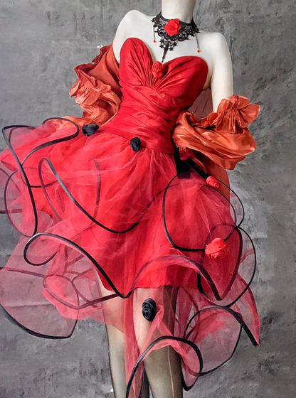 Stunning Red Sweetheart A-Line Tulle Short Prom Dresses Homecoming Dresses RF0865
