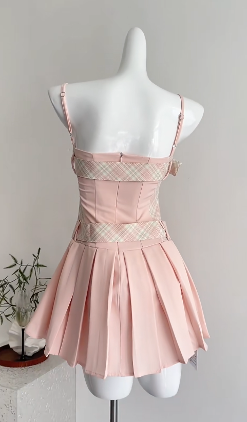 Y2K Pink Spaghetti Straps A-Line Short Party Dresses Homecoming Dresses  RF0874