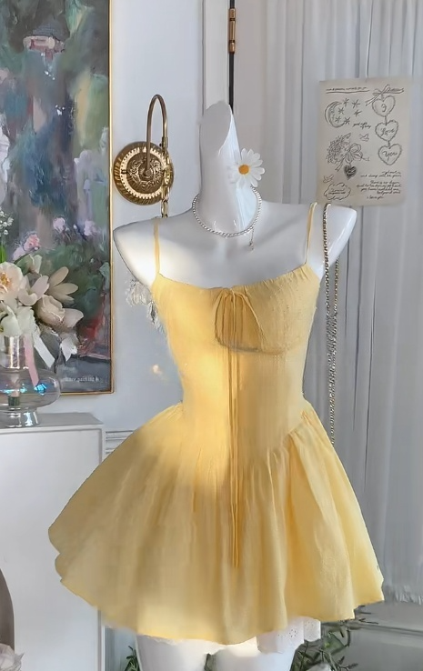 Sweetheart Butter Yellow Spaghetti Straps A-Line Short Birthday Evening Gowns RF0878