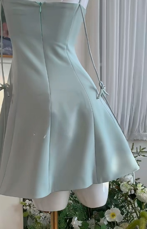 Stunning Tiffany Blue Spaghetti Straps A-Line Satin Short Party Dresses with Bows RF0880