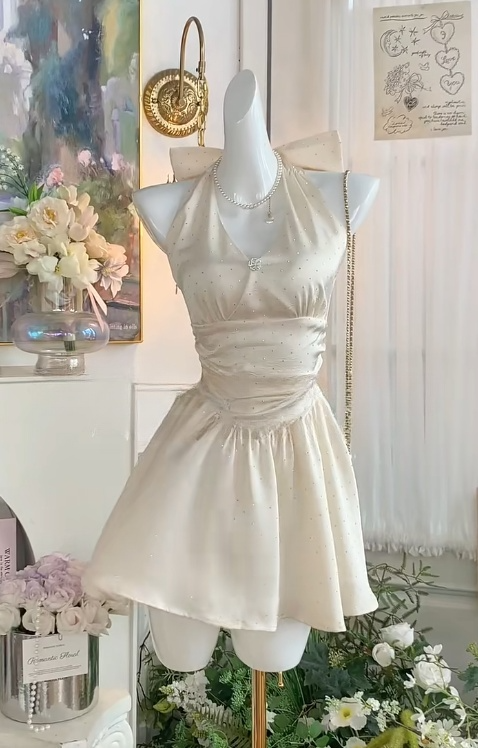 Gorgeous Apricot Halter A-Line Satin Short Party Dresses  Sweet 16 Birthday Dress RF0884
