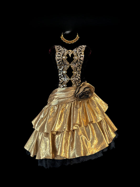 Vintage Gold Sweetheart Neck A-Line Short Prom Dresses with Sequins RF0905