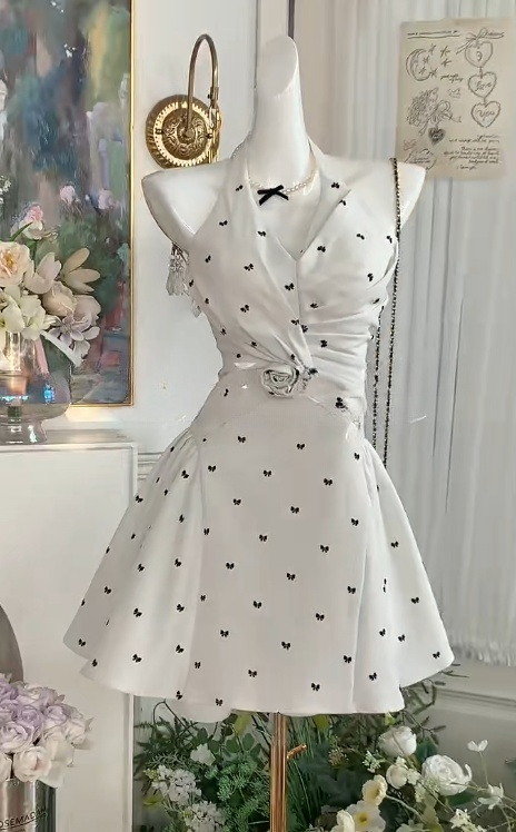Fashion White Halter A-Line Satin Short Dress for Party RF0906