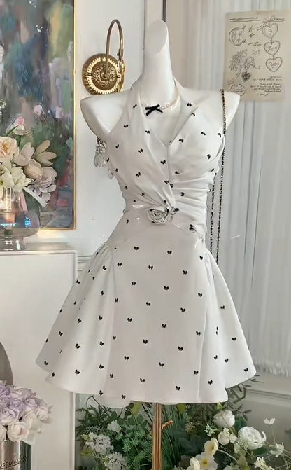 Fashion White Halter A-Line Satin Short Dress for Party RF0906