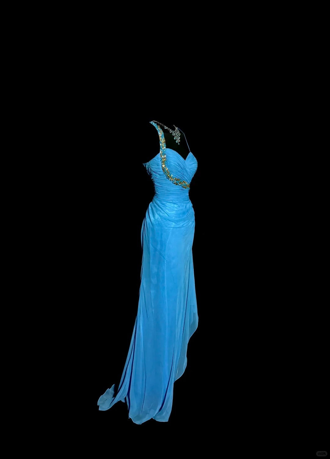 Vintage Blue Sweetheart Neck Mermaid Chiffon Evening Gown Chiffon Backless Long Prom Dress RF0914