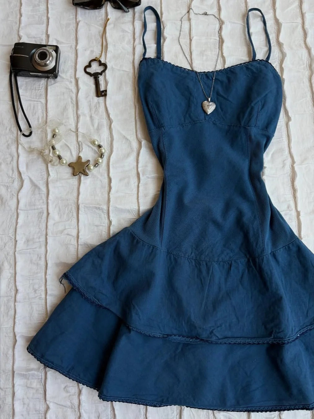 Fashion Spaghetti Straps Blue A-Line Mini Outdoor Party Dresses RF0918