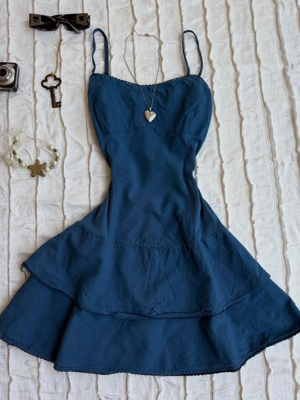 Fashion Spaghetti Straps Blue A-Line Mini Outdoor Party Dresses RF0918