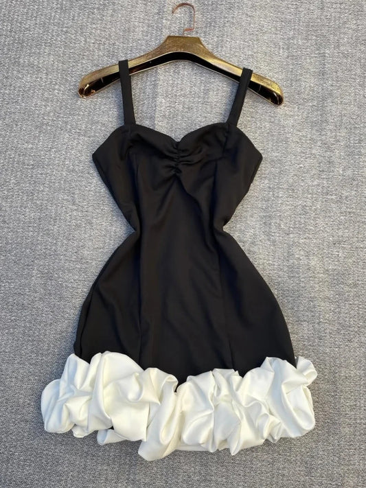 Fashion Black Spaghetti Strap Sheath Satin Short Simple Evening Dress RF0929