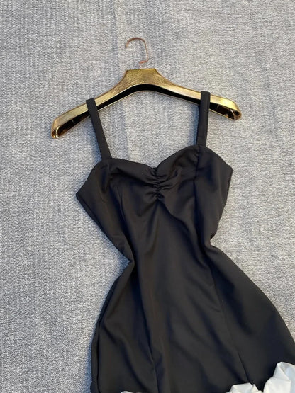Fashion Black Spaghetti Strap Sheath Satin Short Simple Evening Dress RF0929