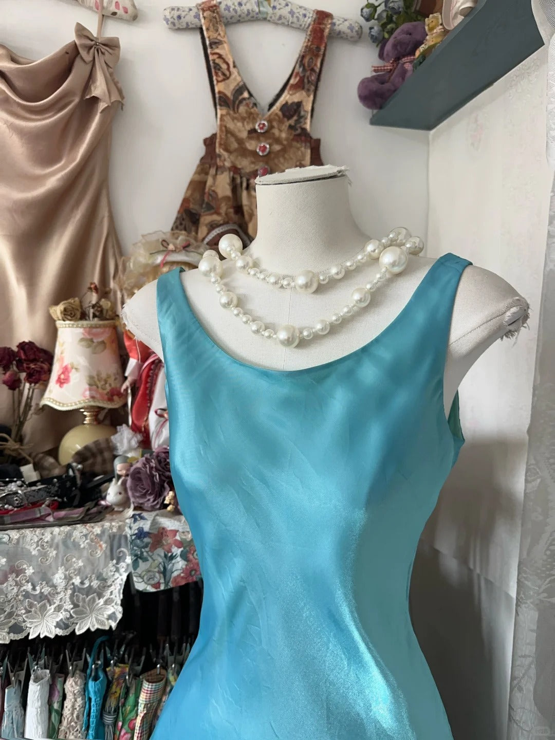 Vintage Blue Jewel Sheath Tulle Short Dress for Party & Evening RF0932