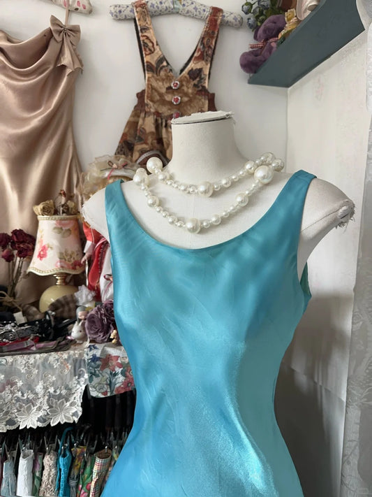 Vintage Blue Jewel Sheath Tulle Short Dress for Party & Evening RF0932