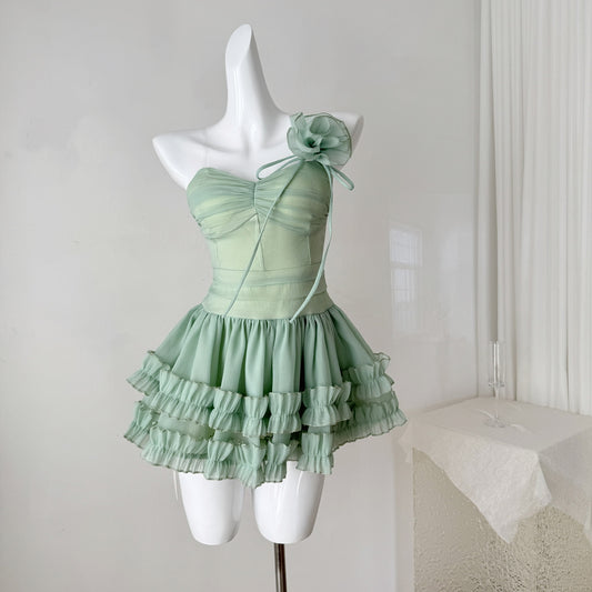 Fairytale Green Sweetheart Neck A-Line Tulle Party Dresses with 3D Appliques RF0934