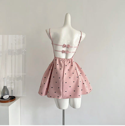 Gorgeous Pink Spaghetti Straps A-Line Short Evening Dress with Bow Cute Party Dress RF0935