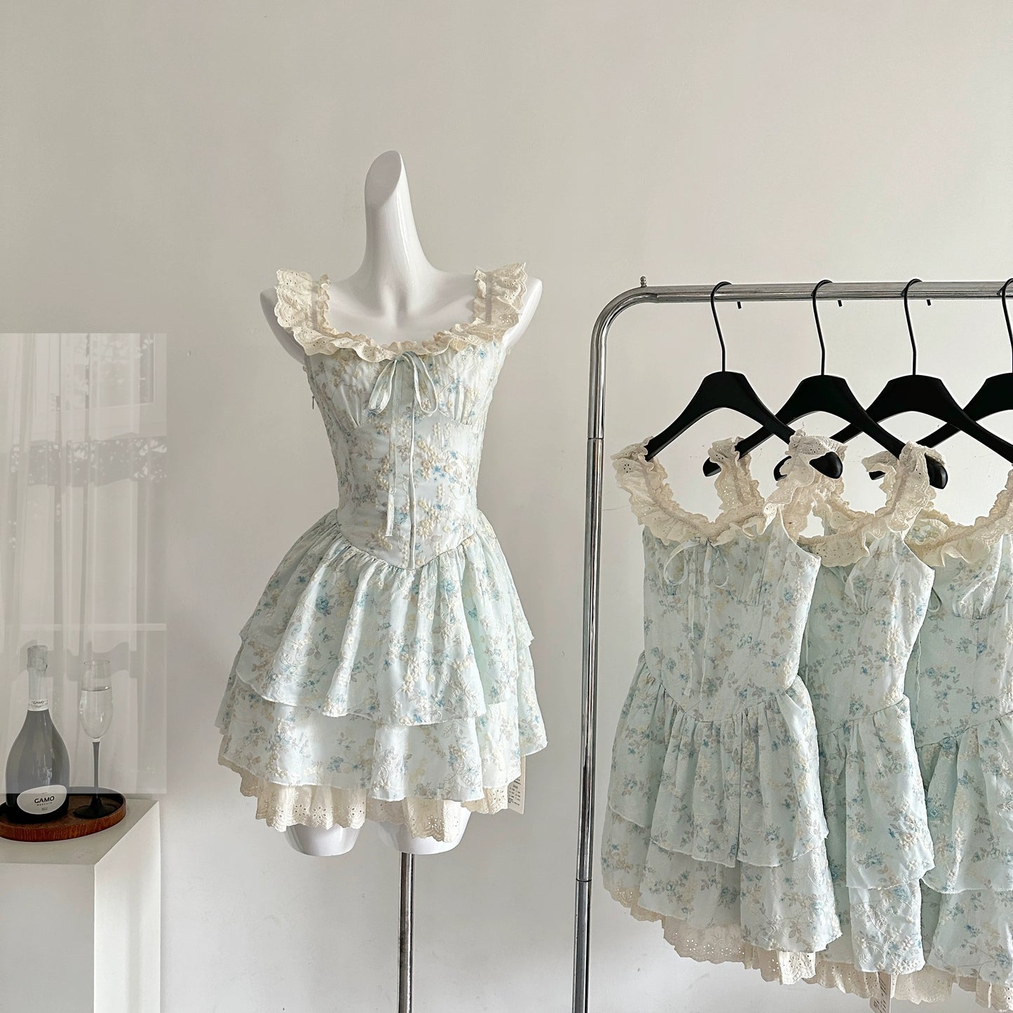 Stunning Light Blue Square Neck A-Line Embroidered Applique Sweet 16 Dress RF0937