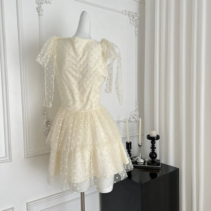 Sweet Light Yellow V-neck A-Line Tulle Short Prom Dresses Birthday Party Dress RF0938