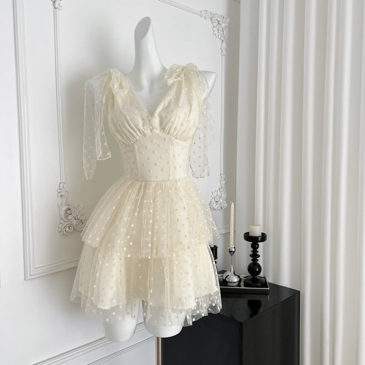 Sweet Light Yellow V-neck A-Line Tulle Short Prom Dresses Birthday Party Dress RF0938