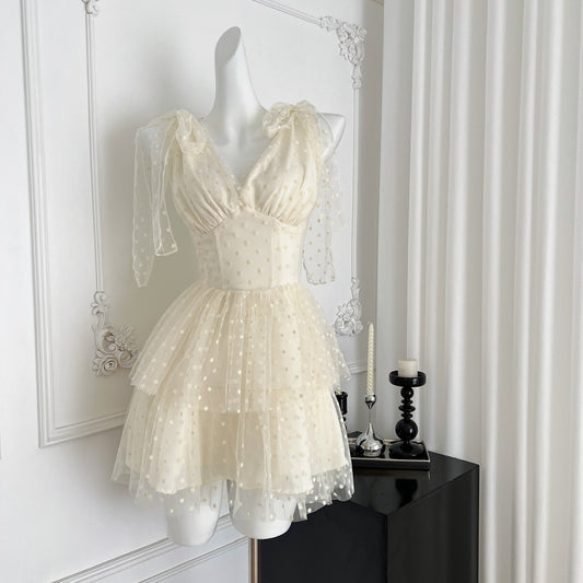 Sweet Light Yellow V-neck A-Line Tulle Short Prom Dresses Birthday Party Dress RF0938