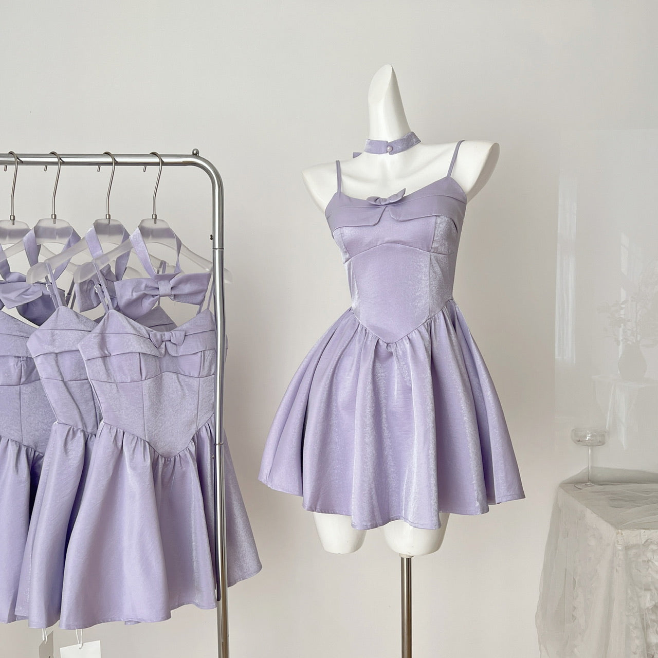 Gorgeous Lavender Spaghetti Straps A-Line Satin Short Prom Dresses Sweet 16 Dress RF0939