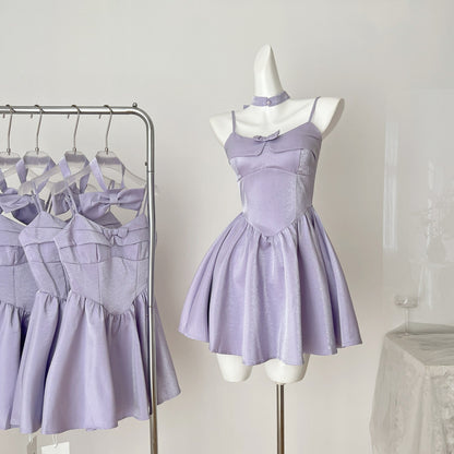 Gorgeous Lavender Spaghetti Straps A-Line Satin Short Prom Dresses Sweet 16 Dress RF0939