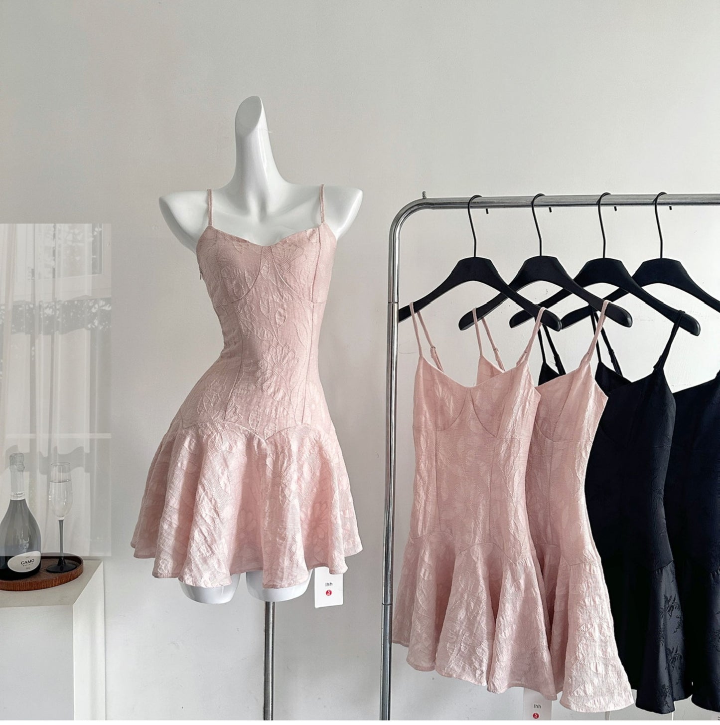 Fashion Pink Spaghetti Strap A-Line Satin Short Pool Party Dress Sweet Birthday Dress RF0942