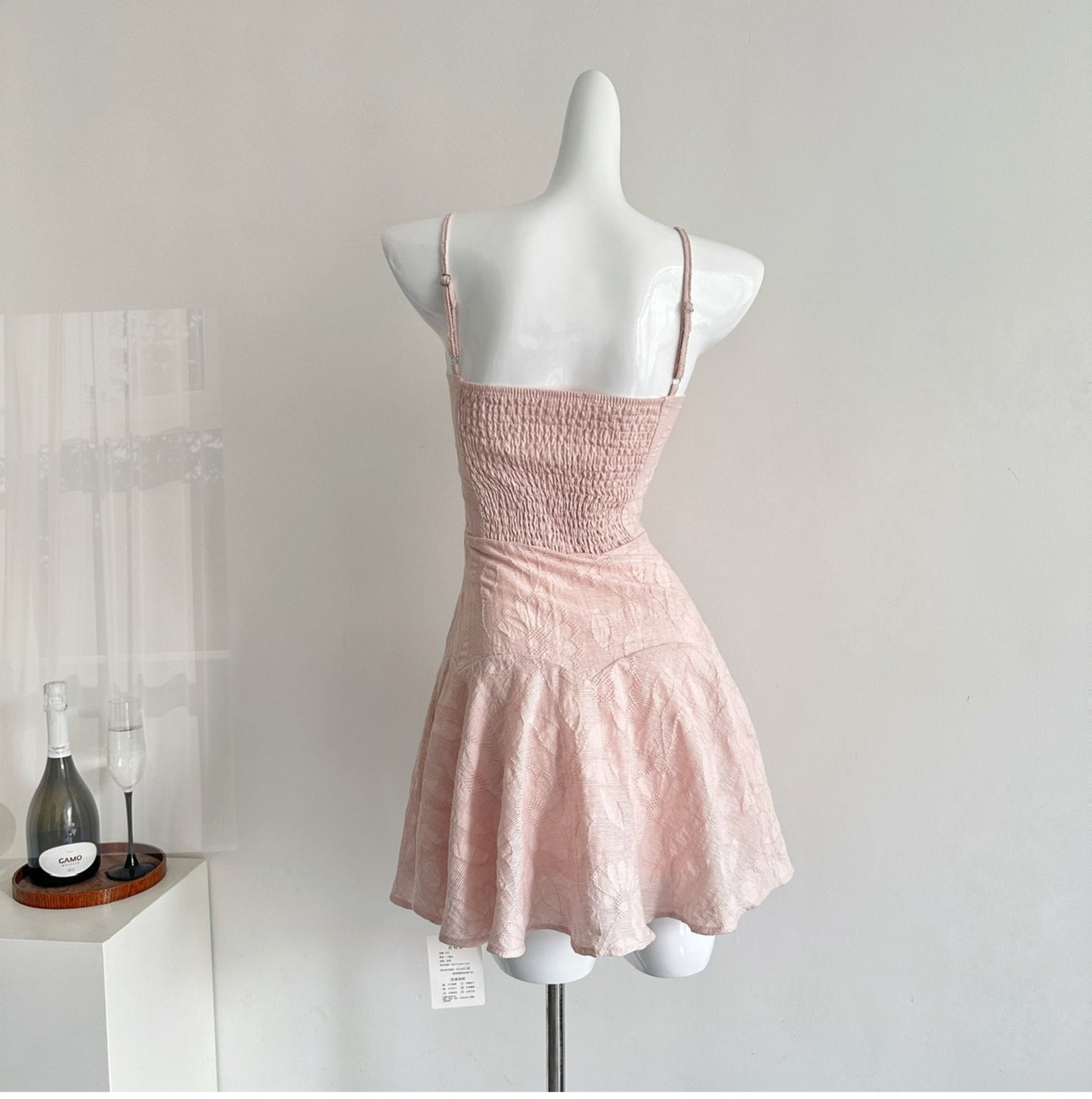 Fashion Pink Spaghetti Strap A-Line Satin Short Pool Party Dress Sweet Birthday Dress RF0942