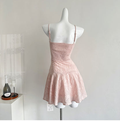 Fashion Pink Spaghetti Strap A-Line Satin Short Pool Party Dress Sweet Birthday Dress RF0942